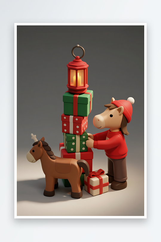 小马年圣诞节元旦节圣诞老人双节同庆插画-众图网