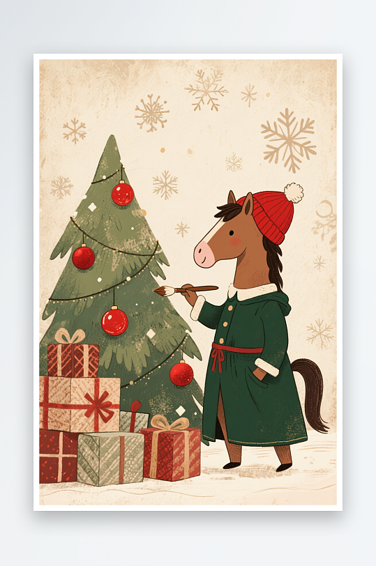 小马年圣诞节元旦节圣诞老人双节同庆插画-众图网