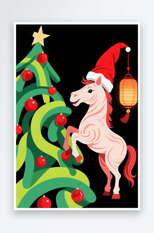 小马年圣诞节元旦节圣诞老人双节同庆插画-众图网