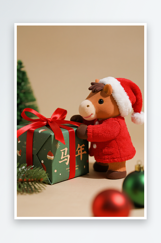 卡通马年圣诞节元旦节圣诞老人双节同庆插画-众图网