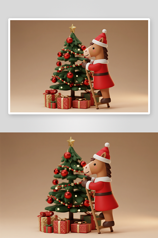 卡通马年圣诞节元旦节圣诞老人双节同庆插画-众图网