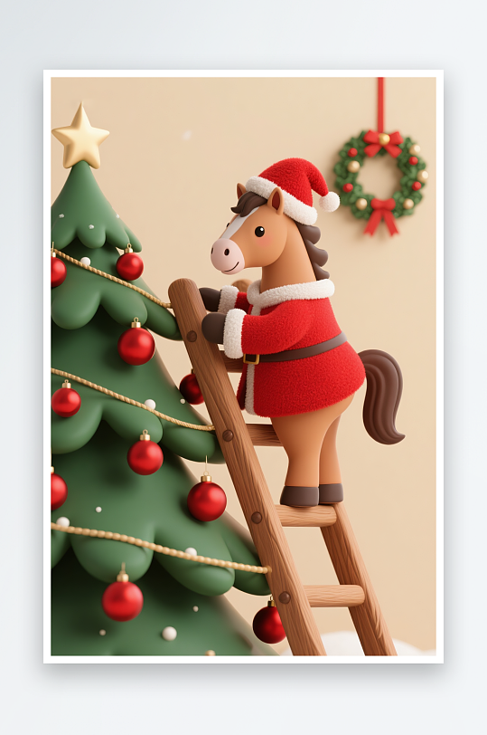 卡通马年圣诞节元旦节圣诞老人双节同庆插画-众图网