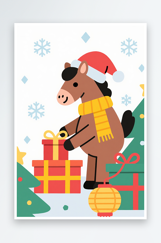 礼物马年圣诞节元旦节圣诞老人双节同庆插画-众图网