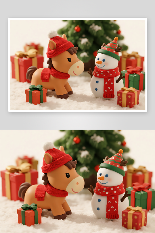 可爱马年圣诞节元旦节圣诞老人双节同庆插画-众图网