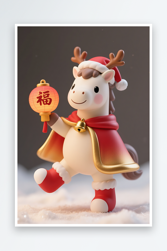 童话马年圣诞节元旦节圣诞老人双节同庆插画-众图网