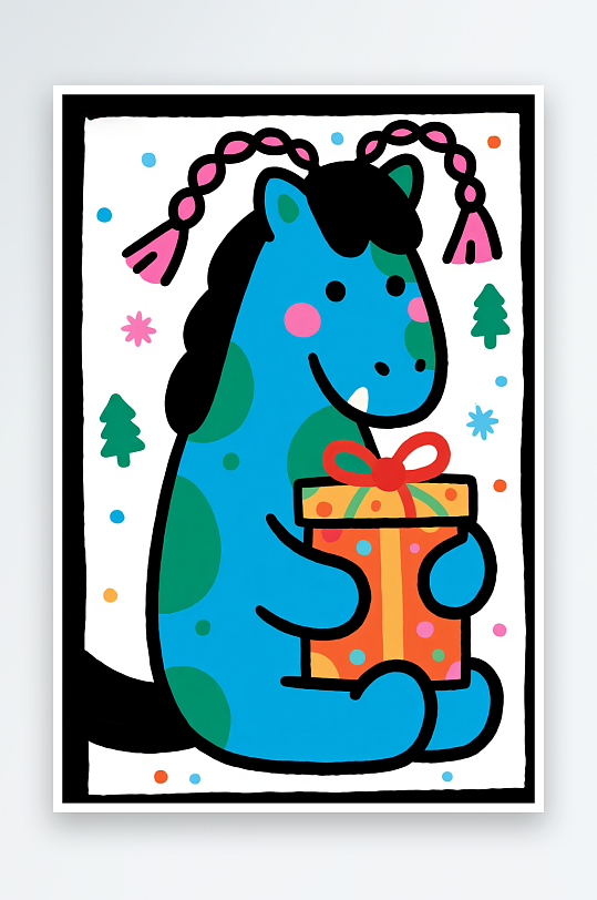 童话马年圣诞节元旦节圣诞老人双节同庆插画-众图网