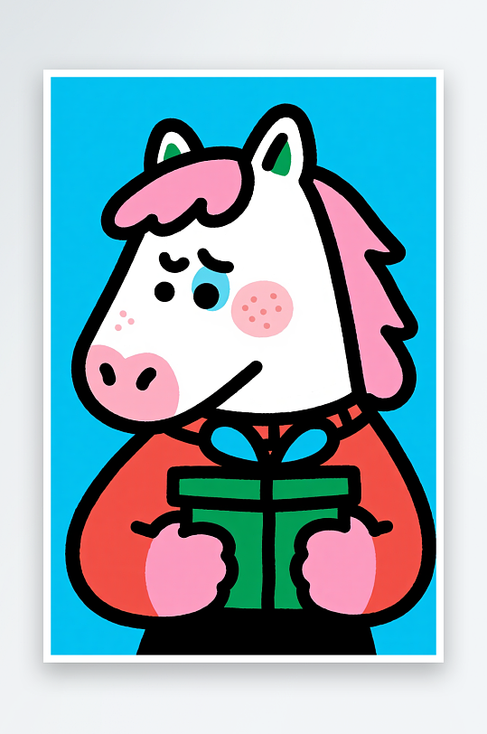 童话马年圣诞节元旦节圣诞老人双节同庆插画-众图网