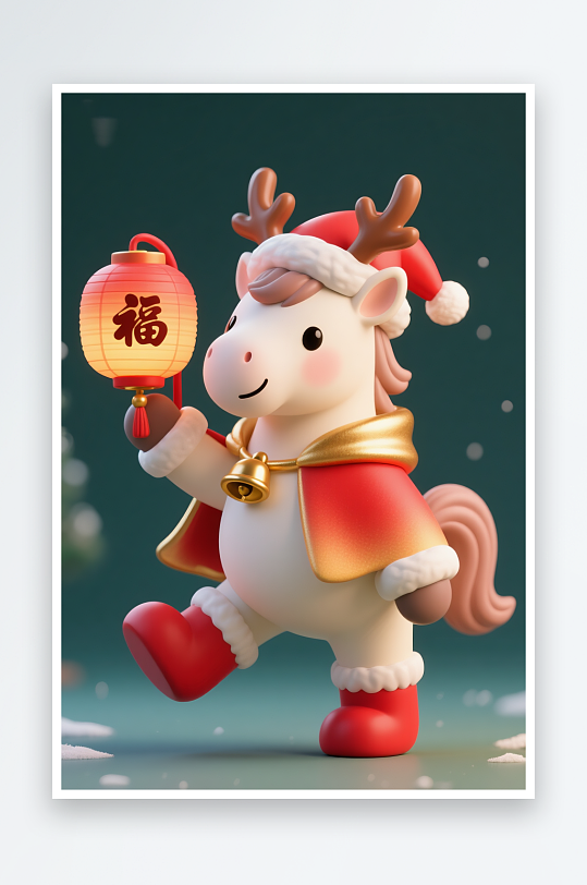 童话马年圣诞节元旦节圣诞老人双节同庆插画-众图网