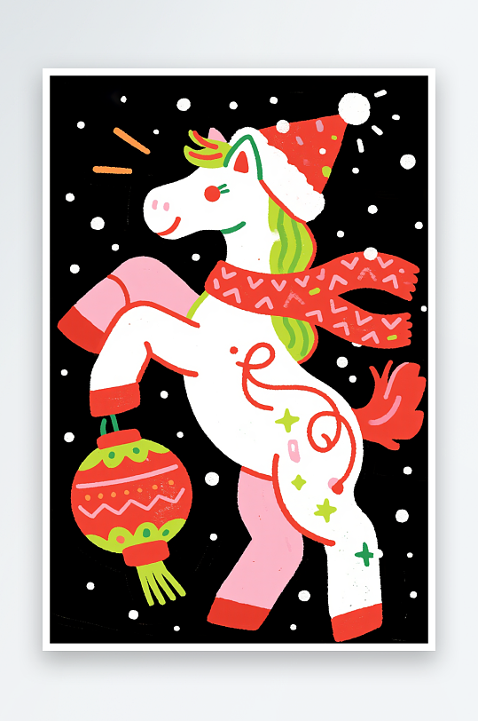 童话马年圣诞节元旦节圣诞老人双节同庆插画-众图网