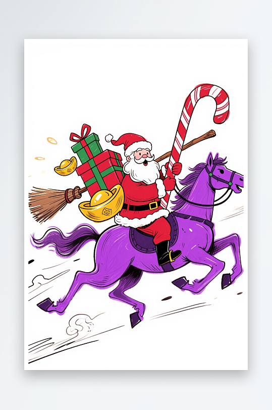 童话马年圣诞节元旦节圣诞老人双节同庆插画-众图网