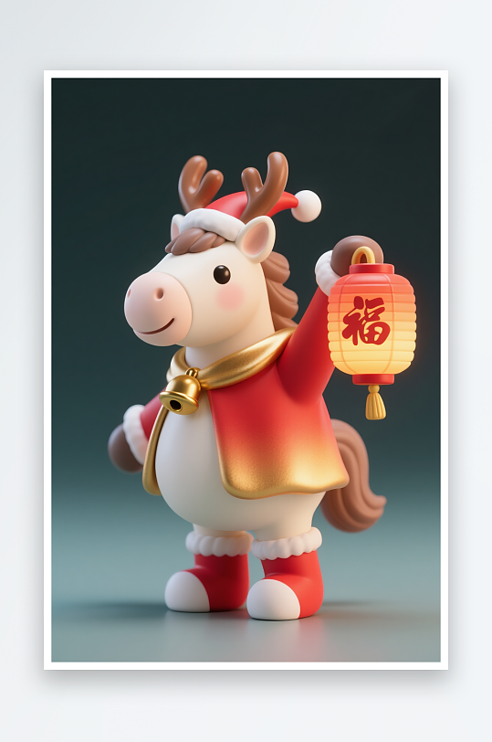 童话马年圣诞节元旦节圣诞老人双节同庆插画-众图网