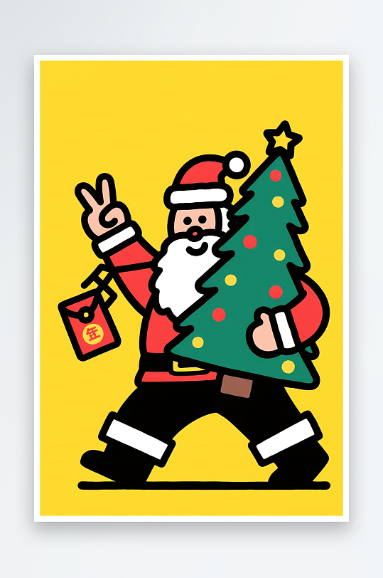 创意马年圣诞节元旦节圣诞老人双节同庆插画-众图网