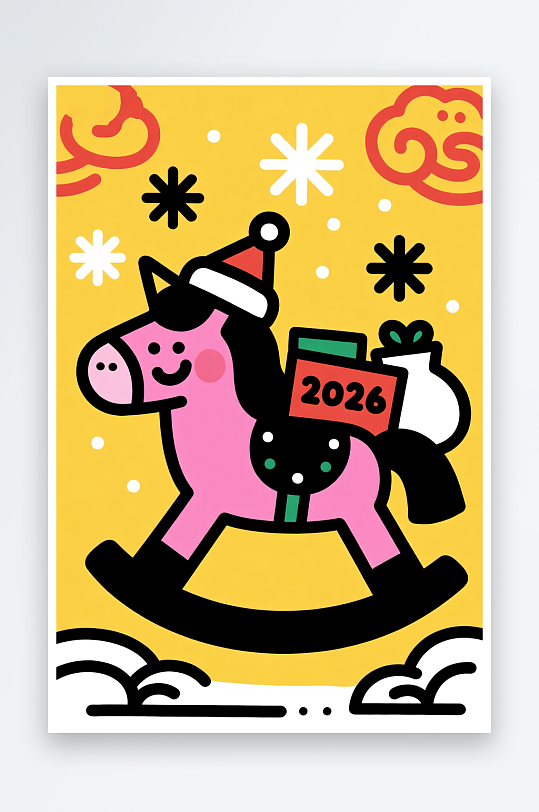 创意马年圣诞节元旦节圣诞老人双节同庆插画-众图网