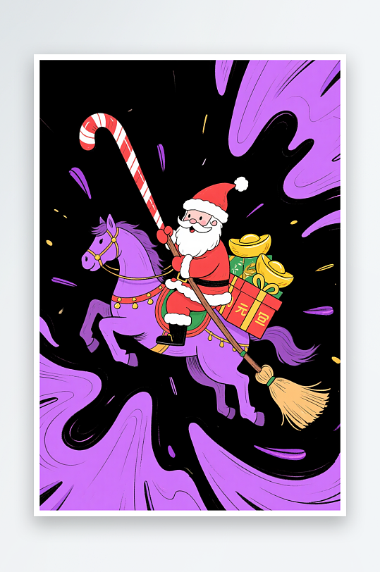 创意马年圣诞节元旦节圣诞老人双节同庆插画-众图网