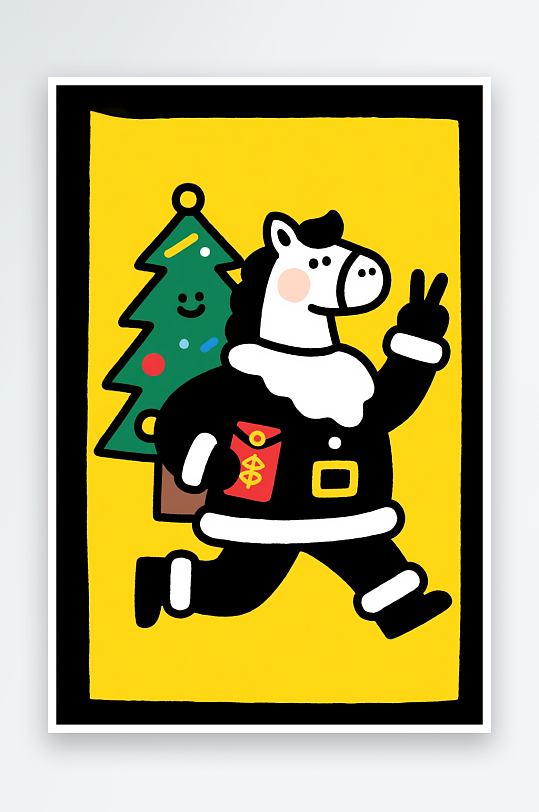 创意马年圣诞节元旦节圣诞老人双节同庆插画-众图网