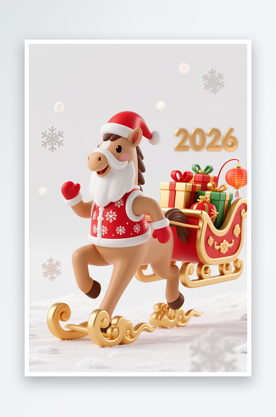 创意马年圣诞节元旦节圣诞老人双节同庆插画-众图网