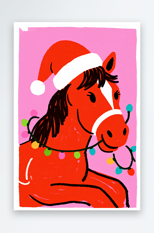 创意马年圣诞节元旦节圣诞老人双节同庆插画-众图网