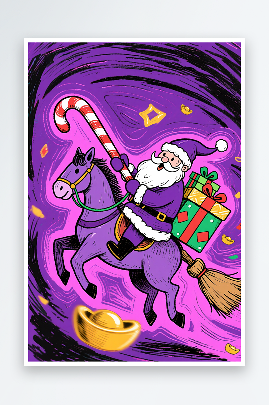 创意马年圣诞节元旦节圣诞老人双节同庆插画-众图网