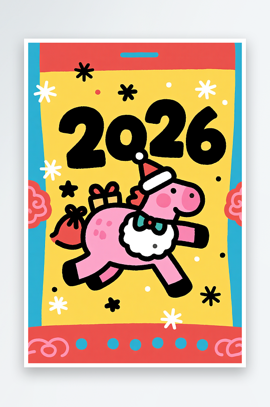 创意马年圣诞节元旦节圣诞老人双节同庆插画-众图网