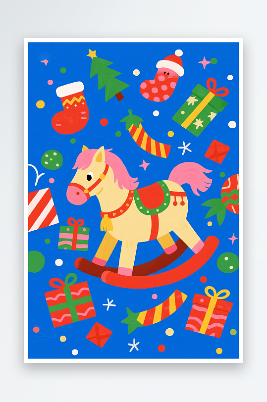 创意马年圣诞节元旦节圣诞老人双节同庆插画-众图网