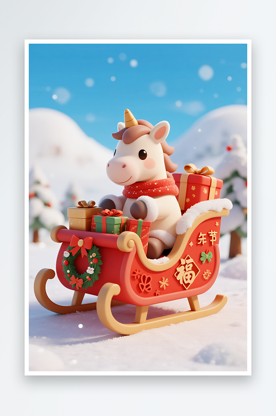创意马年圣诞节元旦节圣诞老人双节同庆插画-众图网