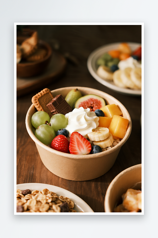 水果燕麦干噎酸奶碗甜品摄影图-众图网