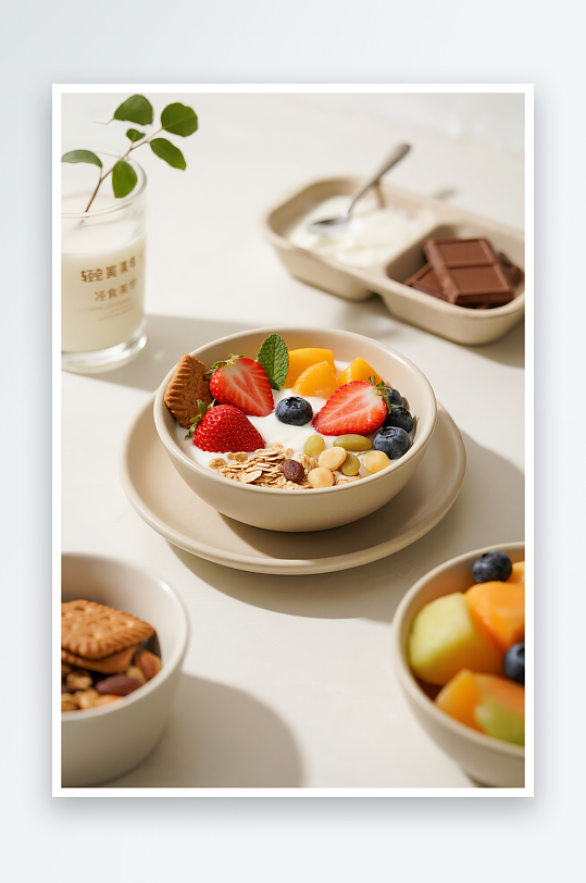 水果巧克力干噎酸奶碗甜品摄影图-众图网