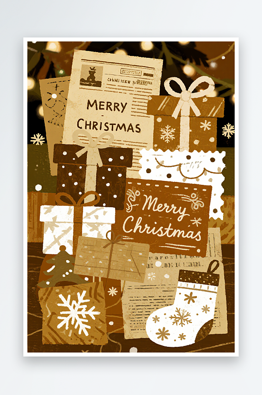 奔跑礼物盒创意抽象圣诞节插画-众图网