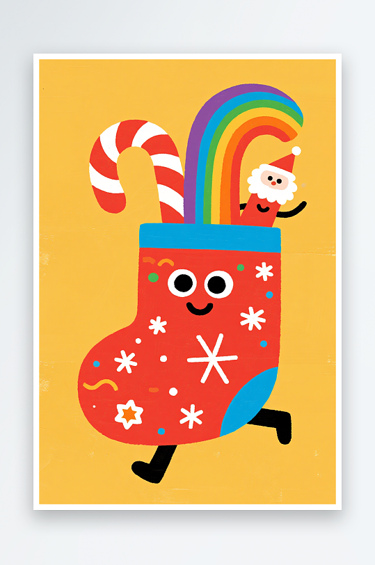 奔跑礼物盒创意抽象圣诞节插画-众图网