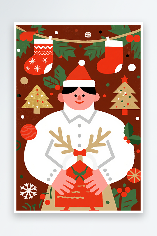 奔跑礼物盒创意抽象圣诞节插画-众图网