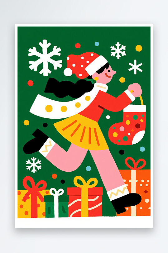 拟人圣诞树创意抽象圣诞节插画-众图网