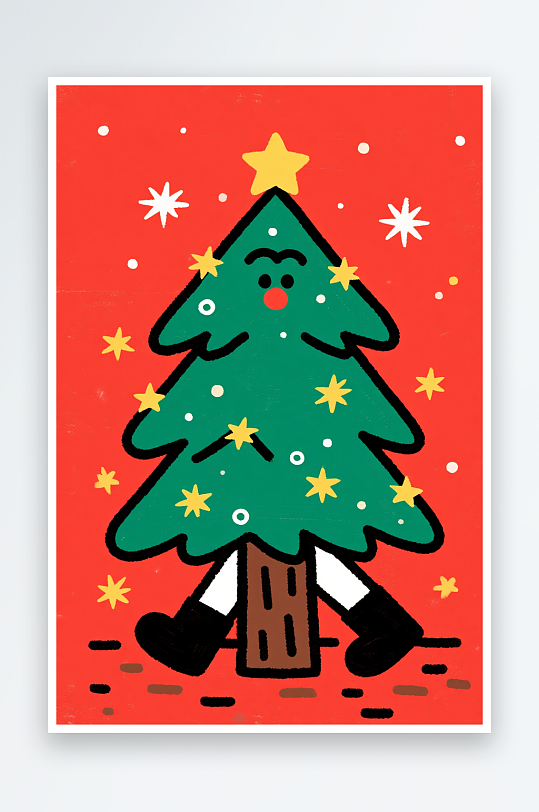 拟人圣诞树创意抽象圣诞节插画-众图网