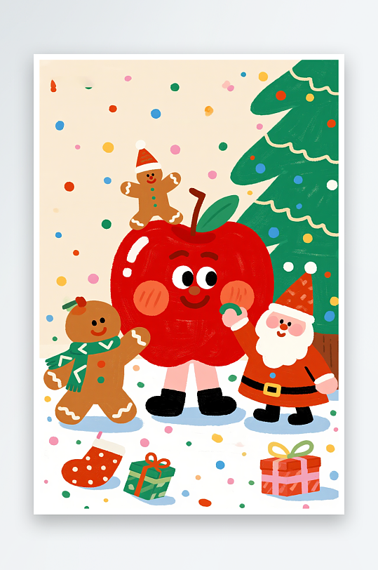 拟人圣诞树创意抽象圣诞节插画-众图网