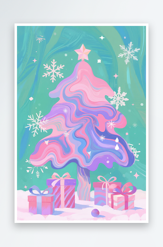 拟人圣诞树创意抽象圣诞节插画-众图网