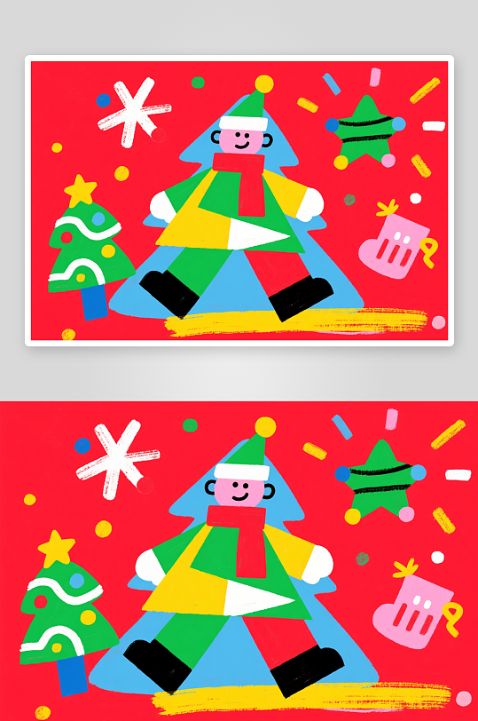 拟人圣诞树创意抽象圣诞节插画-众图网