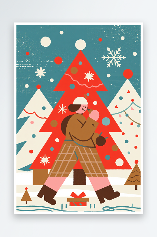 拟人圣诞树创意抽象圣诞节插画-众图网