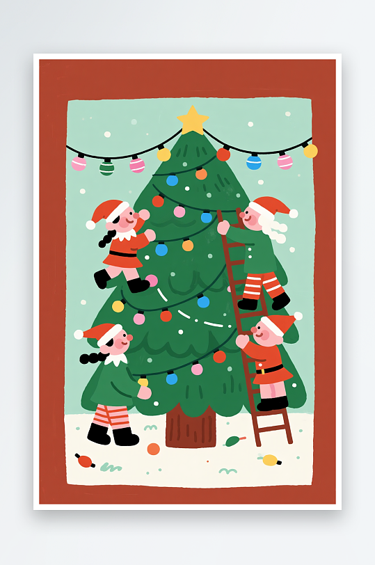 拟人圣诞树创意抽象圣诞节插画-众图网