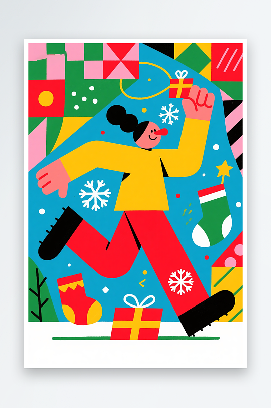 拟人圣诞树创意抽象圣诞节插画-众图网