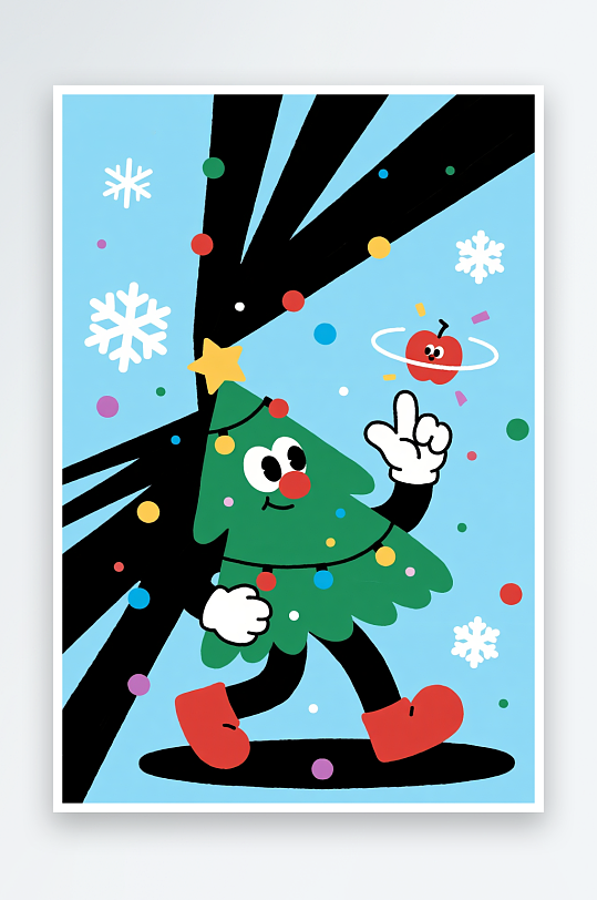 拟人圣诞树创意抽象圣诞节插画-众图网