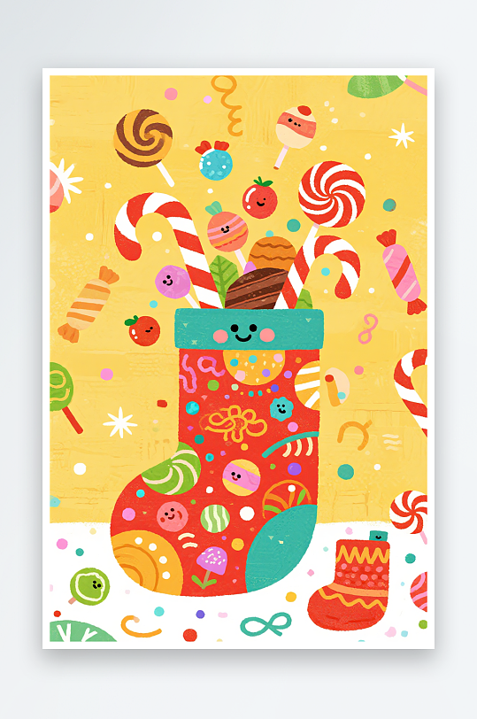 开心袜子创意抽象圣诞节插画-众图网