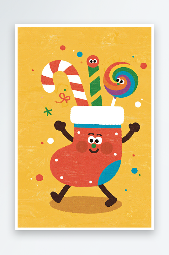 开心袜子创意抽象圣诞节插画-众图网