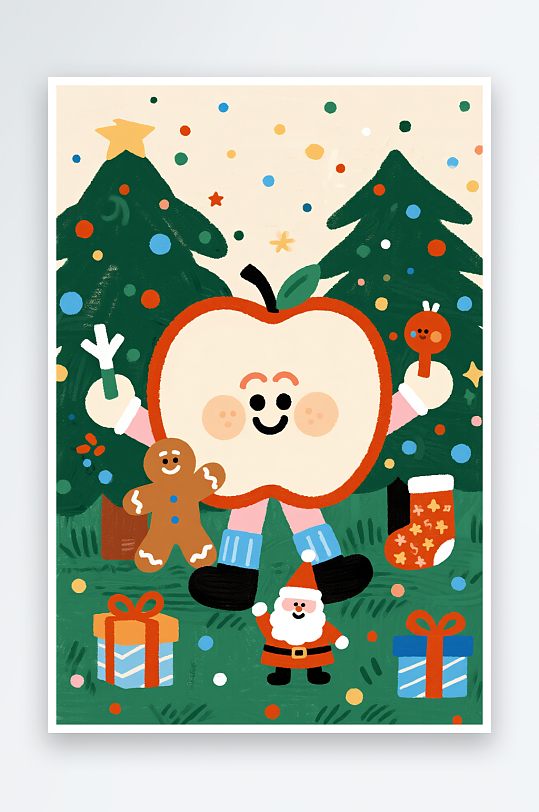 开心袜子创意抽象圣诞节插画-众图网