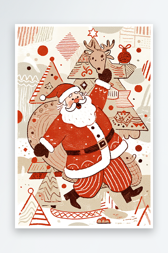 开心袜子创意抽象圣诞节插画-众图网