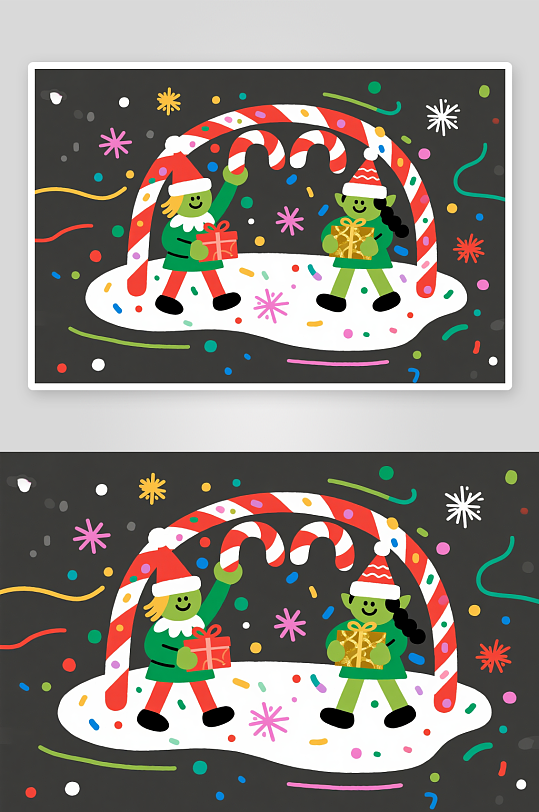 苹果饼干小人创意抽象圣诞节插画-众图网