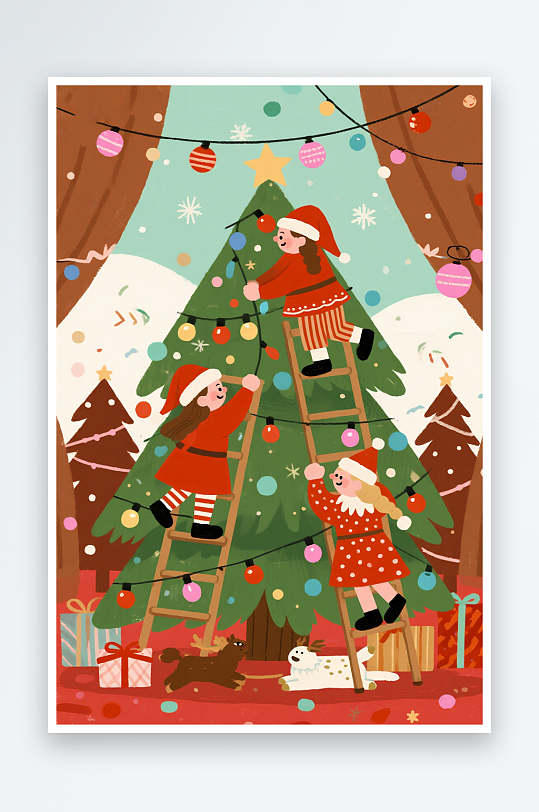 苹果饼干小人创意抽象圣诞节插画-众图网