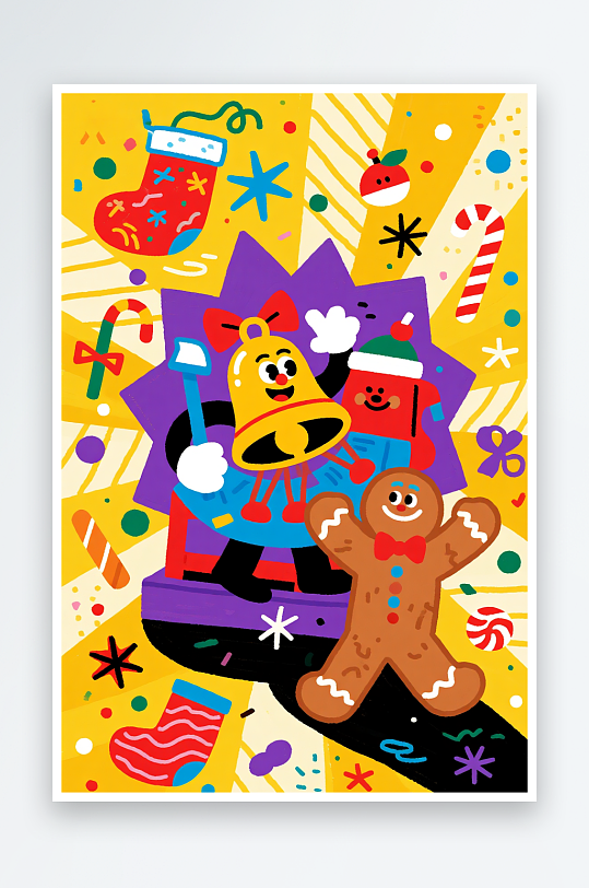 苹果饼干小人创意抽象圣诞节插画-众图网