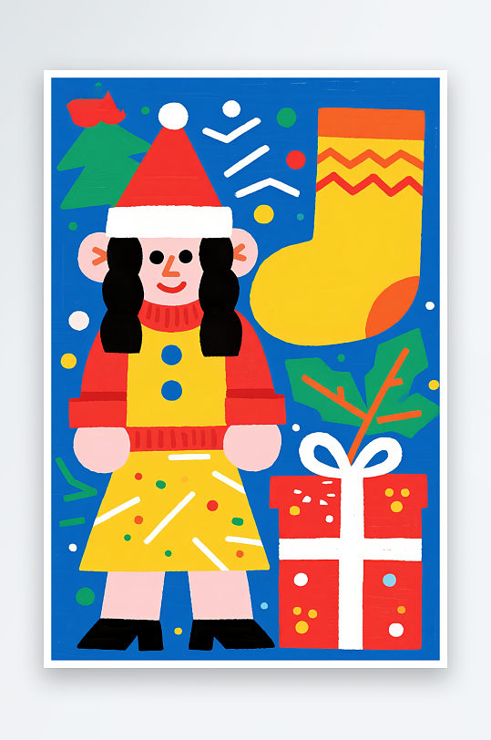 苹果饼干小人创意抽象圣诞节插画-众图网