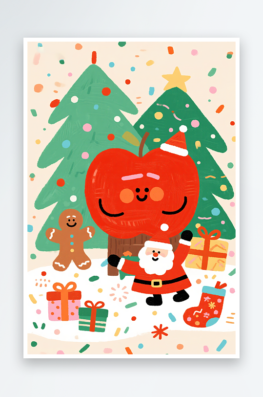 苹果饼干小人创意抽象圣诞节插画-众图网