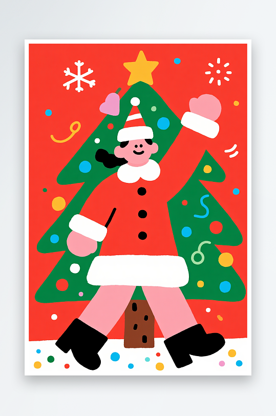 苹果饼干小人创意抽象圣诞节插画-众图网