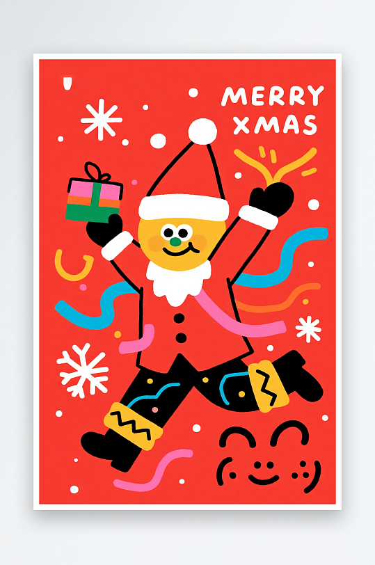 开心圣诞老人创意抽象圣诞节插画-众图网